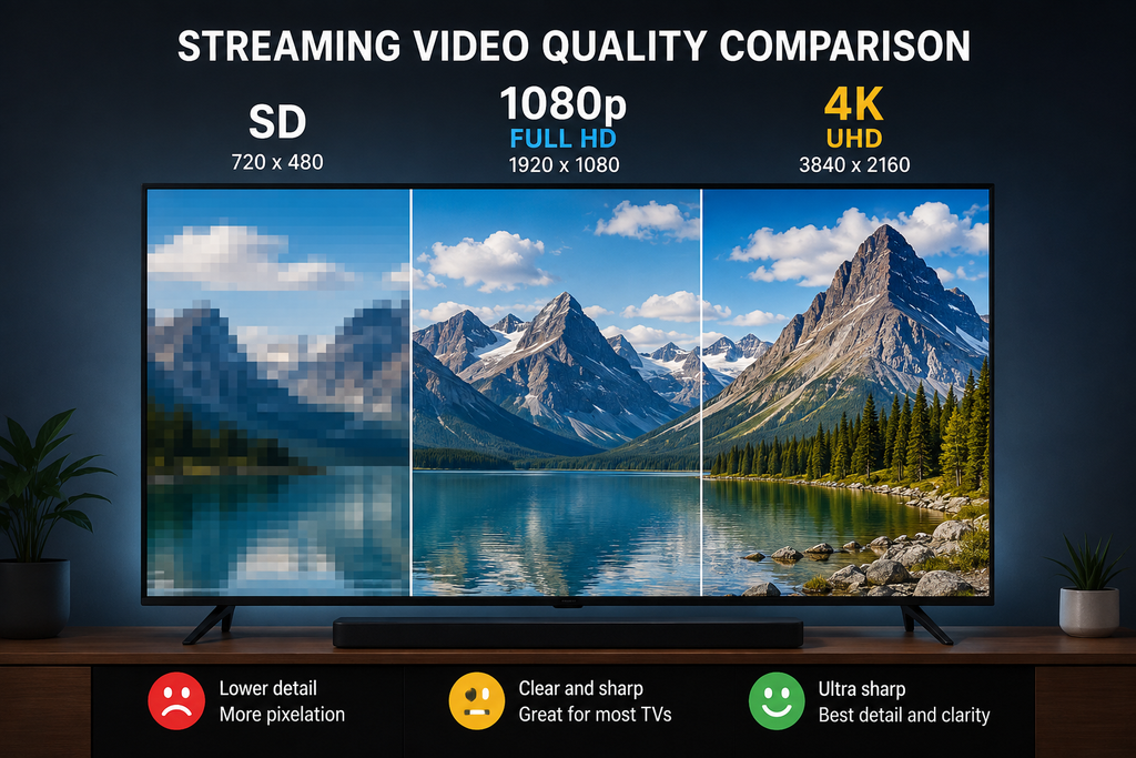 Comparison of streaming video quality from SD to 4K UHD